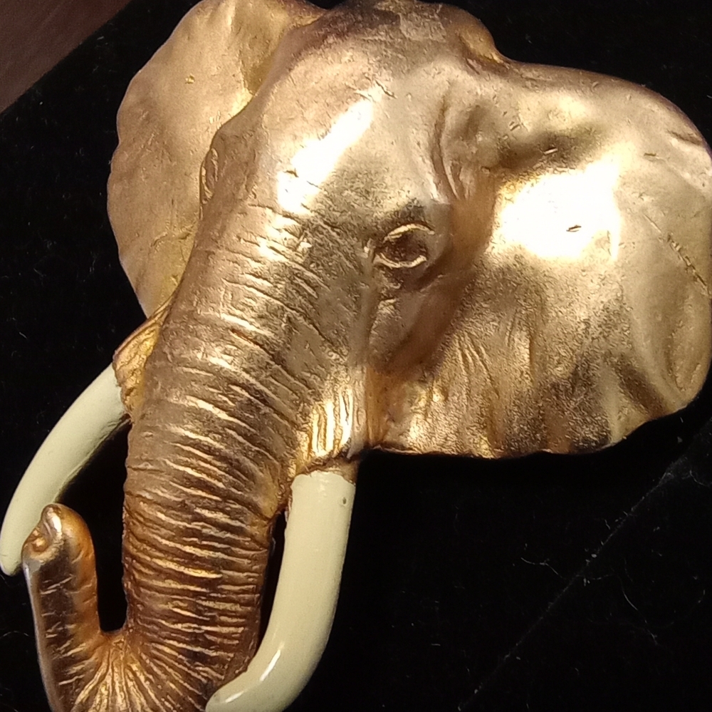 Elephant Head Brooch Pin Gold tone by A.J.C.